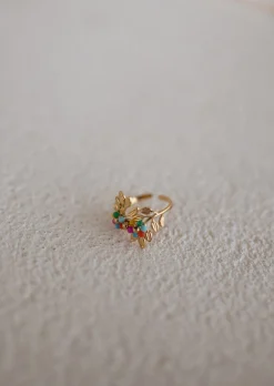 Bagues-EASY-CLOTHES Bague Leaf Dorée | Perles Colorées | Easy Clothes Dorée et perles de couleurs       