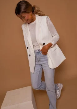 Blazers-EASY-CLOTHES Blazer Écru | Oana | Épaulettes | Easy Clothes Écru       
