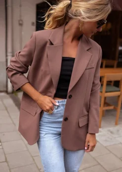 Blazers-EASY-CLOTHES Blazer Lucia - Chocolat - Coupe Loose - ÉpaulettesEasy Clothes Chocolat