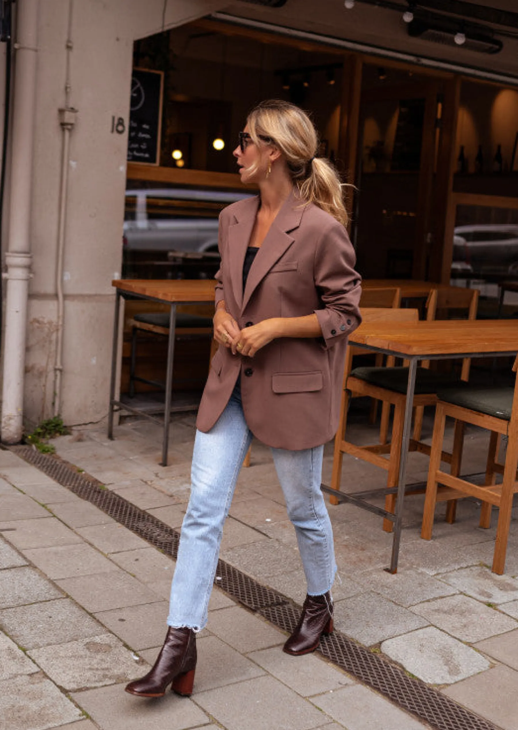 Blazers-EASY-CLOTHES Blazer Lucia - Chocolat - Coupe Loose - ÉpaulettesEasy Clothes Chocolat