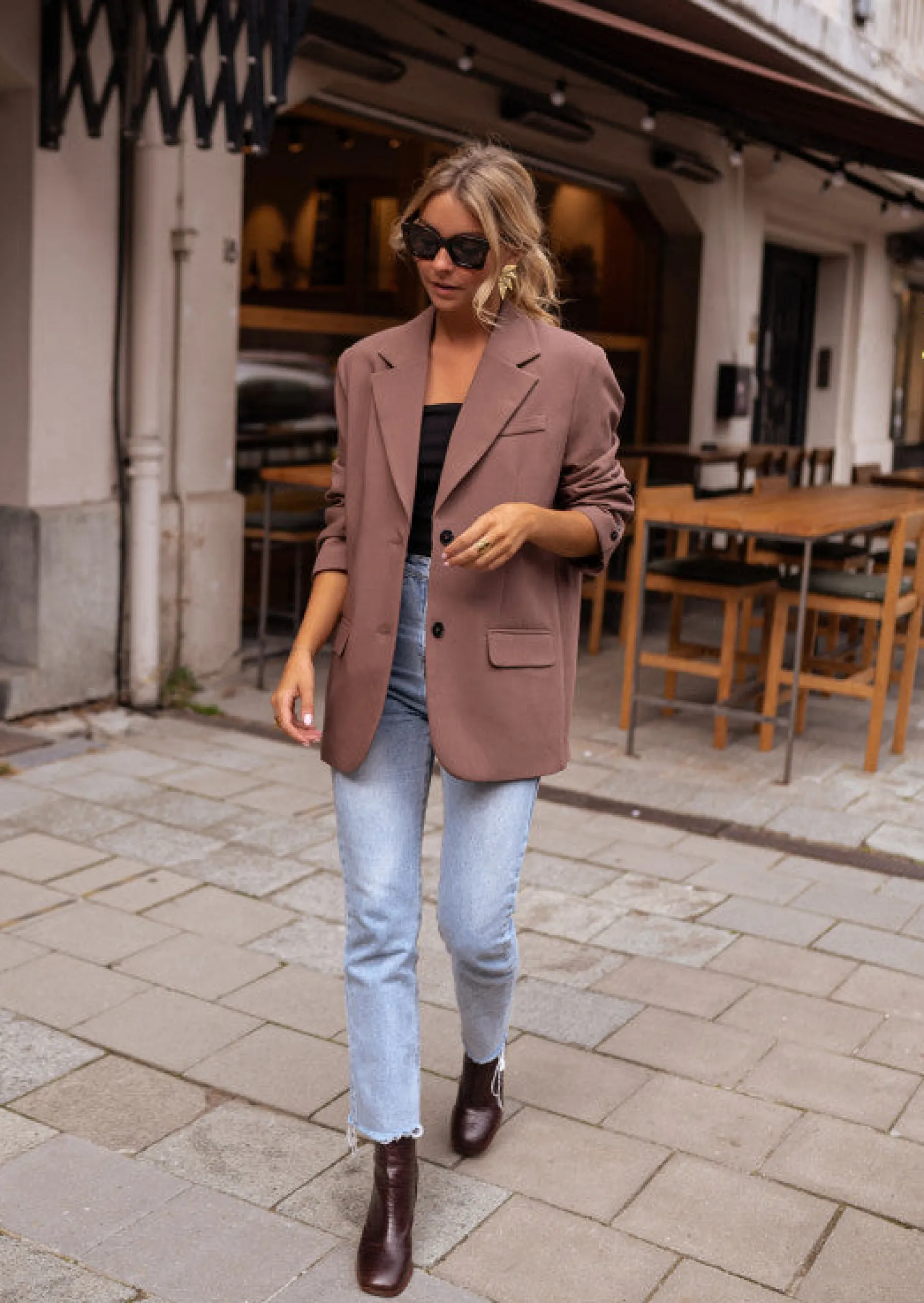 Blazers-EASY-CLOTHES Blazer Lucia - Chocolat - Coupe Loose - ÉpaulettesEasy Clothes Chocolat