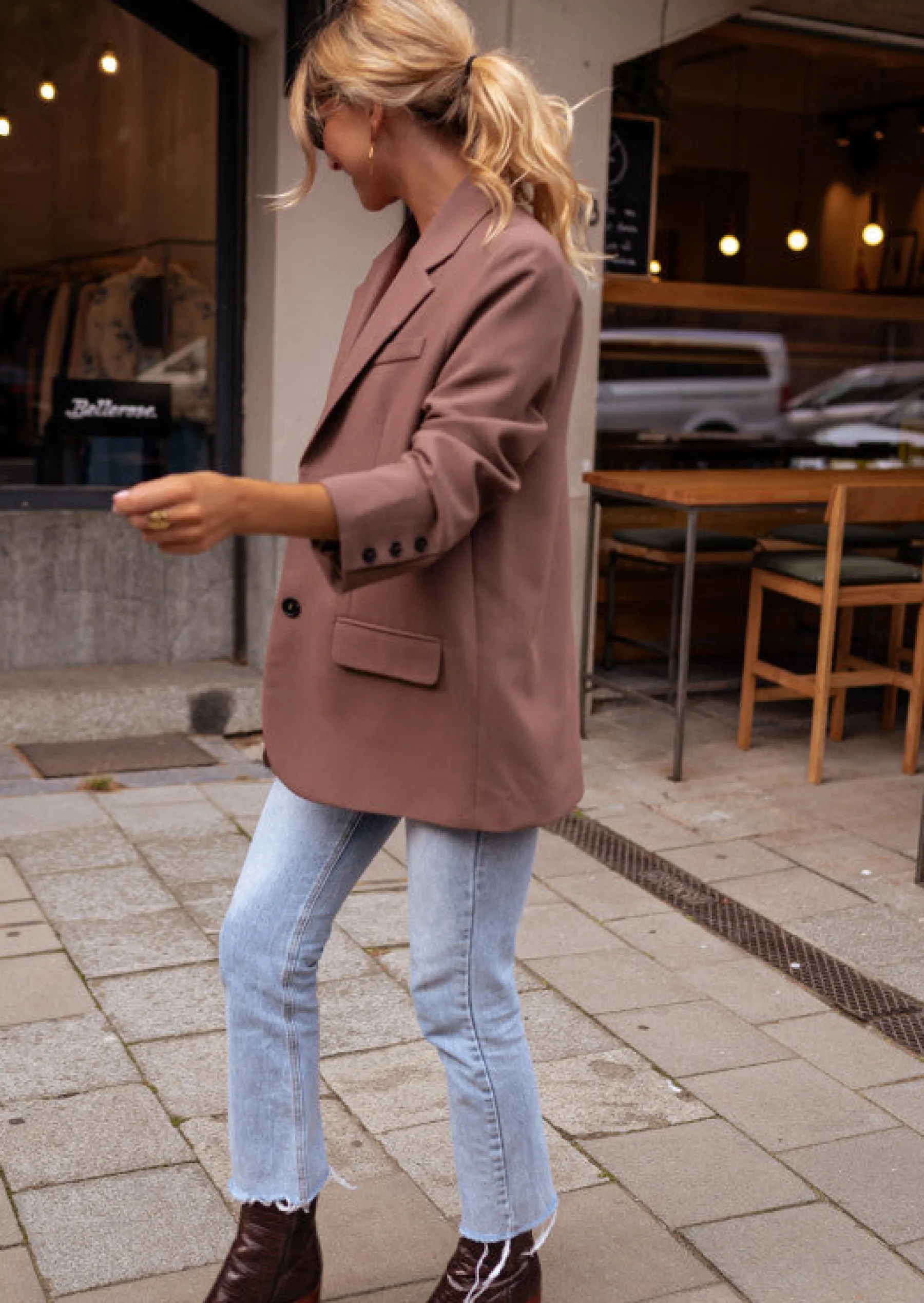 Blazers-EASY-CLOTHES Blazer Lucia - Chocolat - Coupe Loose - ÉpaulettesEasy Clothes Chocolat