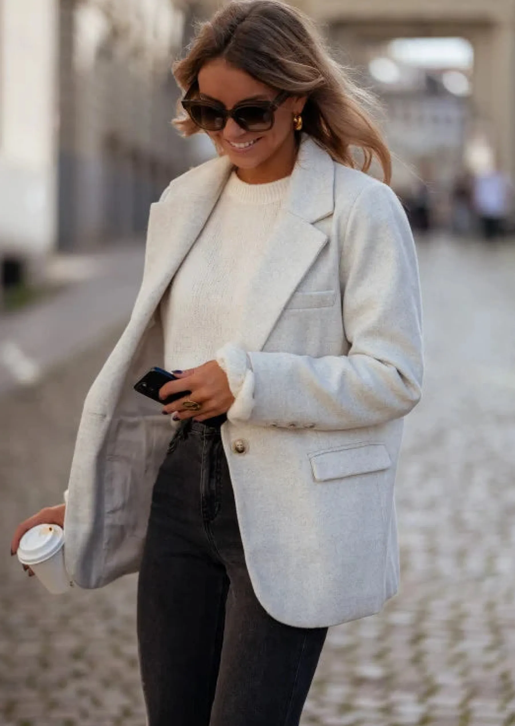 Blazers-EASY-CLOTHES Blazer Sammy - Gris Clair - Avec EpaulettesEasy Clothes Gris clair