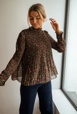 Chemisiers & Blouses-EASY-CLOTHES Blouse - EvolèneEasy Clothes Verte à fleurs