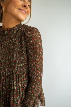 Chemisiers & Blouses-EASY-CLOTHES Blouse - EvolèneEasy Clothes Verte à fleurs       