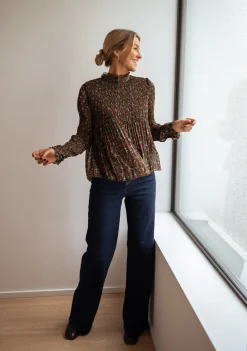 Chemisiers & Blouses-EASY-CLOTHES Blouse - EvolèneEasy Clothes Verte à fleurs