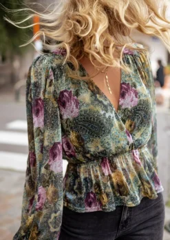 Chemisiers & Blouses-EASY-CLOTHES Blouse Aidan - À Fleurs - Made in France - Manches LonguesEasy Clothes À fleurs