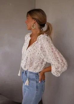Chemisiers & Blouses-EASY-CLOTHES Blouse Aiden | Écrue & Fleurie | Easy Clothes Écrue à motifs       