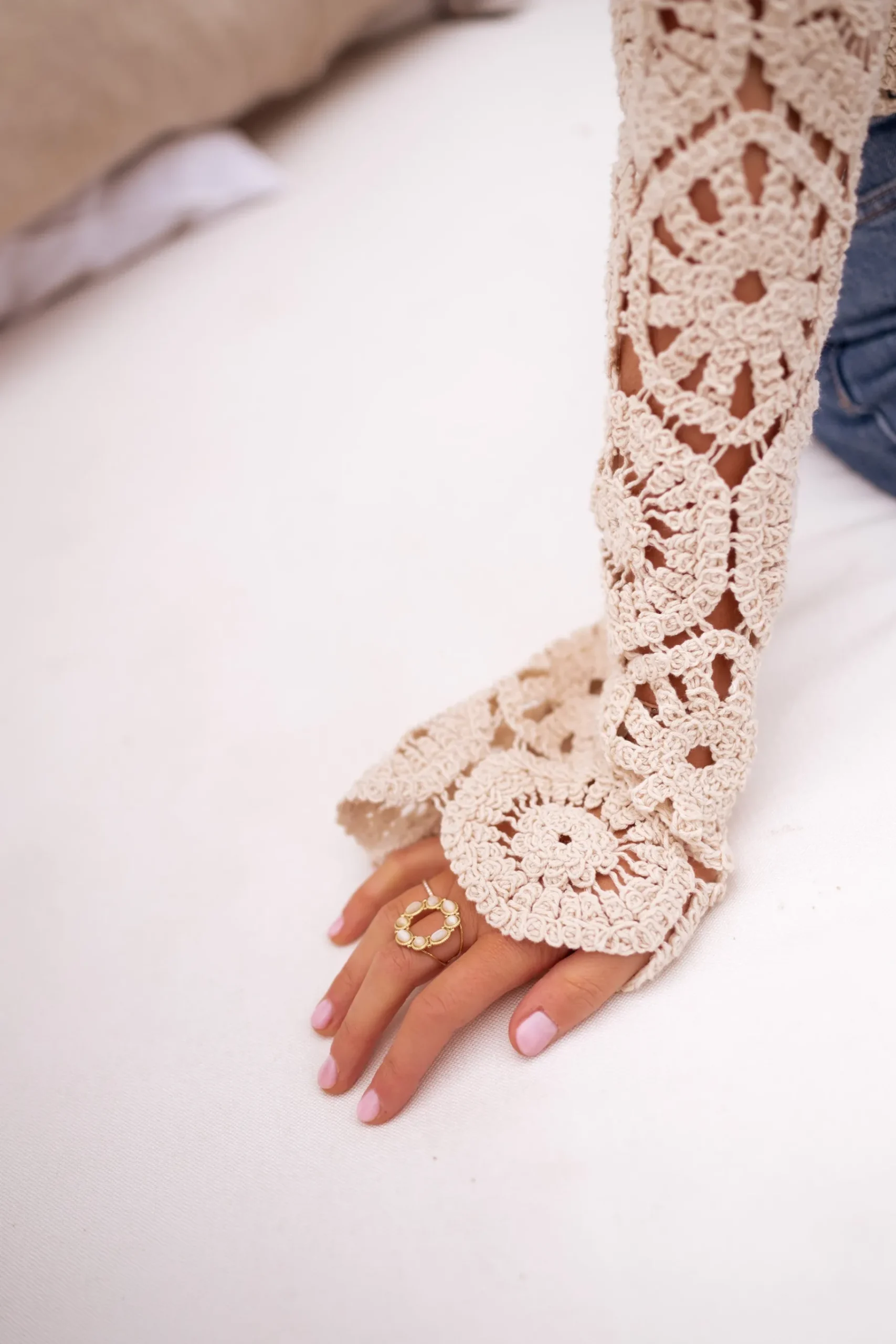Chemisiers & Blouses-EASY-CLOTHES Blouse Analy beige | Blouse effet macramé | Prêt-à-porter en ligne | Easy Clothes Beige