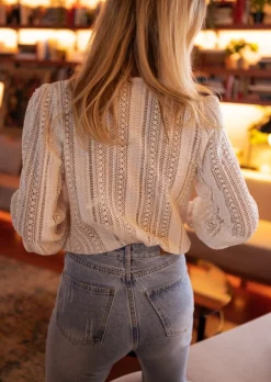 Chemisiers & Blouses-EASY-CLOTHES Blouse Arlyne écrue en crochet | Blouse col V ajourée | Prêt-à-porter en ligne | Easy Clothes Écrue en crochet