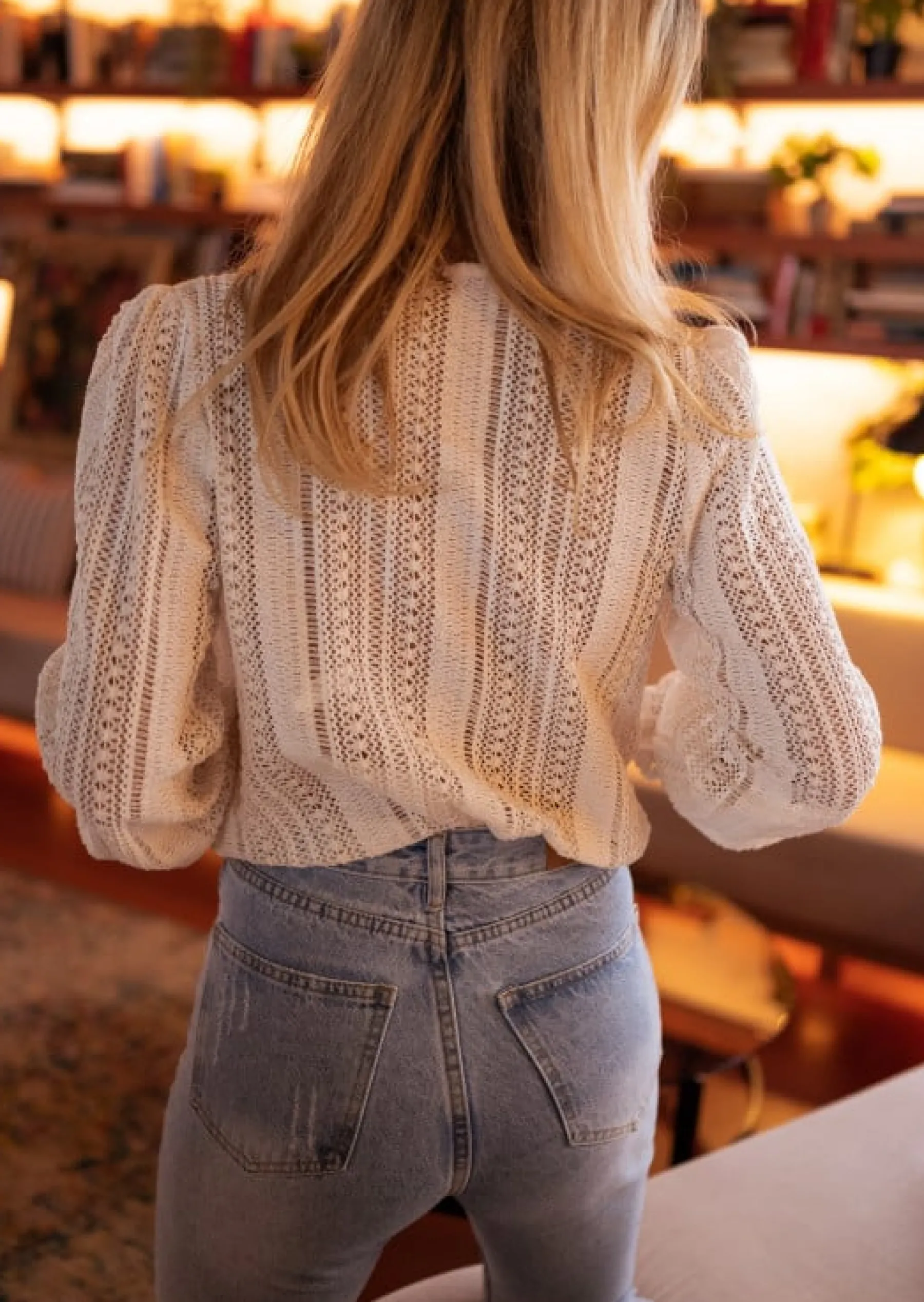 Chemisiers & Blouses-EASY-CLOTHES Blouse Arlyne écrue en crochet | Blouse col V ajourée | Prêt-à-porter en ligne | Easy Clothes Écrue en crochet