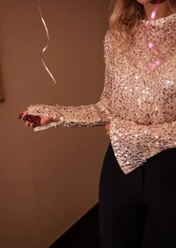 Chemisiers & Blouses-EASY-CLOTHES Blouse Armella - Dorée - Paillettes - Easy Clothes Dorée à paillettes
