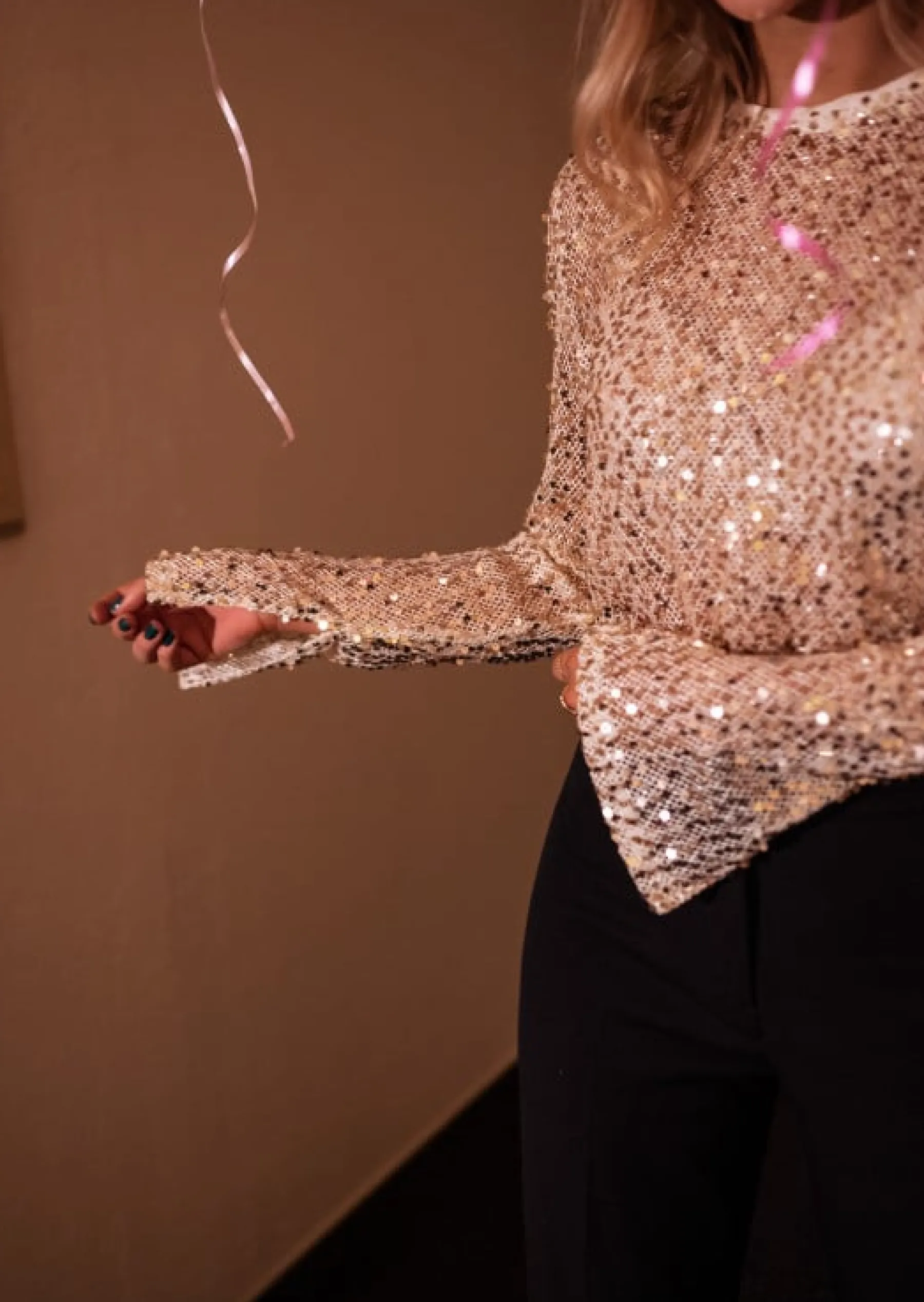 Chemisiers & Blouses-EASY-CLOTHES Blouse Armella - Dorée - Paillettes - Easy Clothes Dorée à paillettes