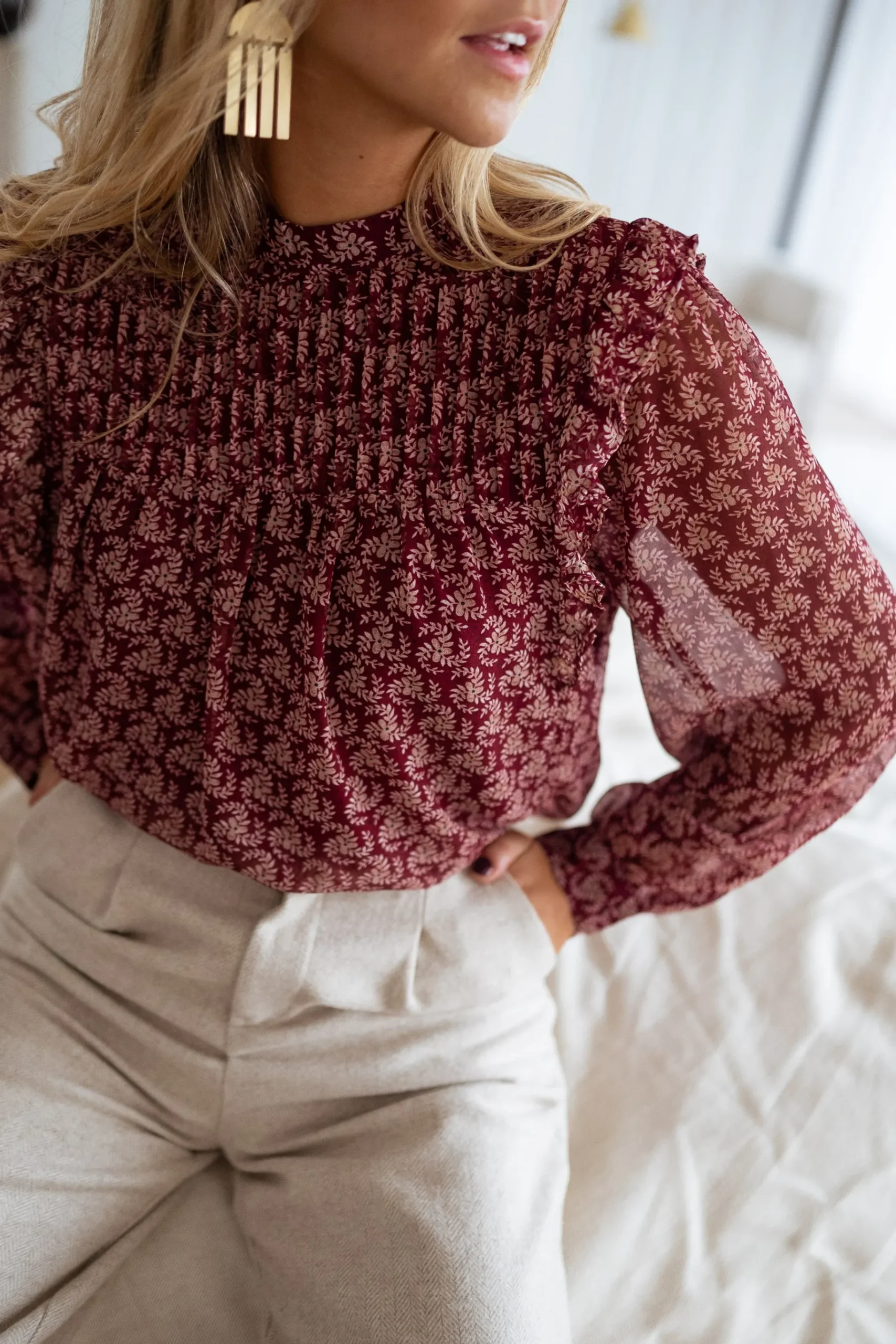 Chemisiers & Blouses-EASY-CLOTHES Blouse Danica - bordeaux à motifsEasy Clothes Bordeaux à motifs