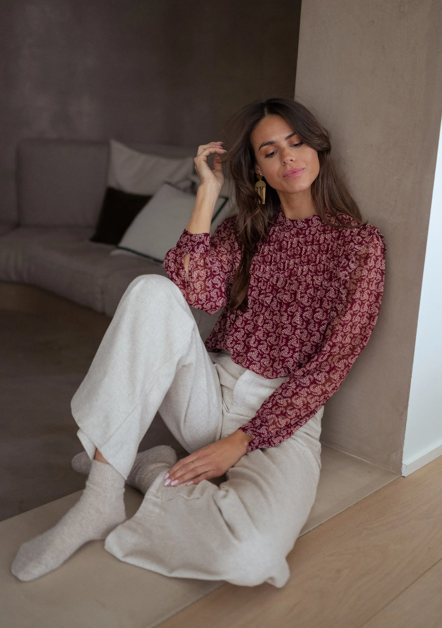 Chemisiers & Blouses-EASY-CLOTHES Blouse Danica - bordeaux à motifsEasy Clothes Bordeaux à motifs