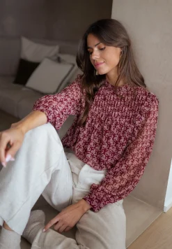 Chemisiers & Blouses-EASY-CLOTHES Blouse Danica - bordeaux à motifsEasy Clothes Bordeaux à motifs