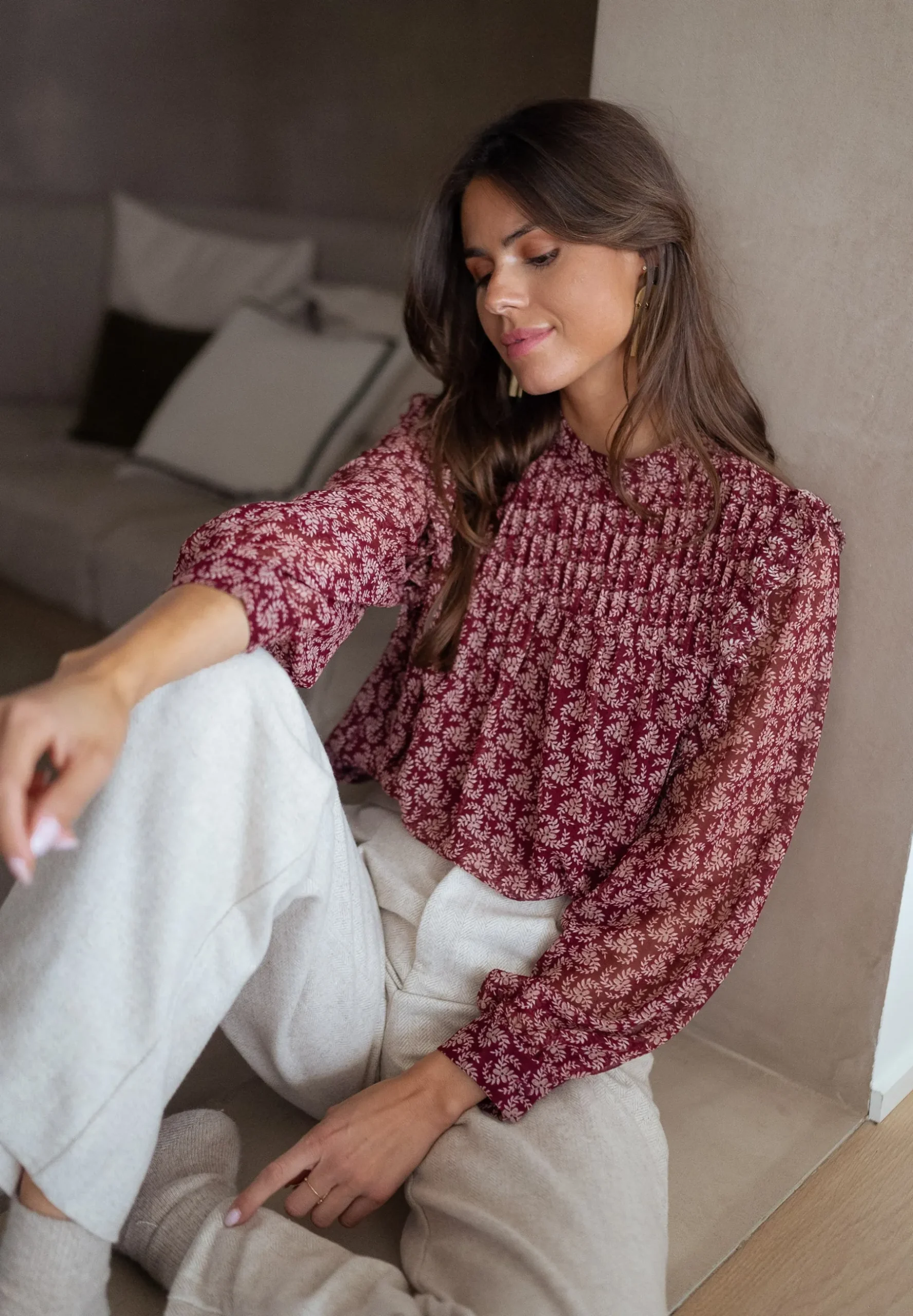 Chemisiers & Blouses-EASY-CLOTHES Blouse Danica - bordeaux à motifsEasy Clothes Bordeaux à motifs