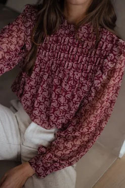 Chemisiers & Blouses-EASY-CLOTHES Blouse Danica - bordeaux à motifsEasy Clothes Bordeaux à motifs