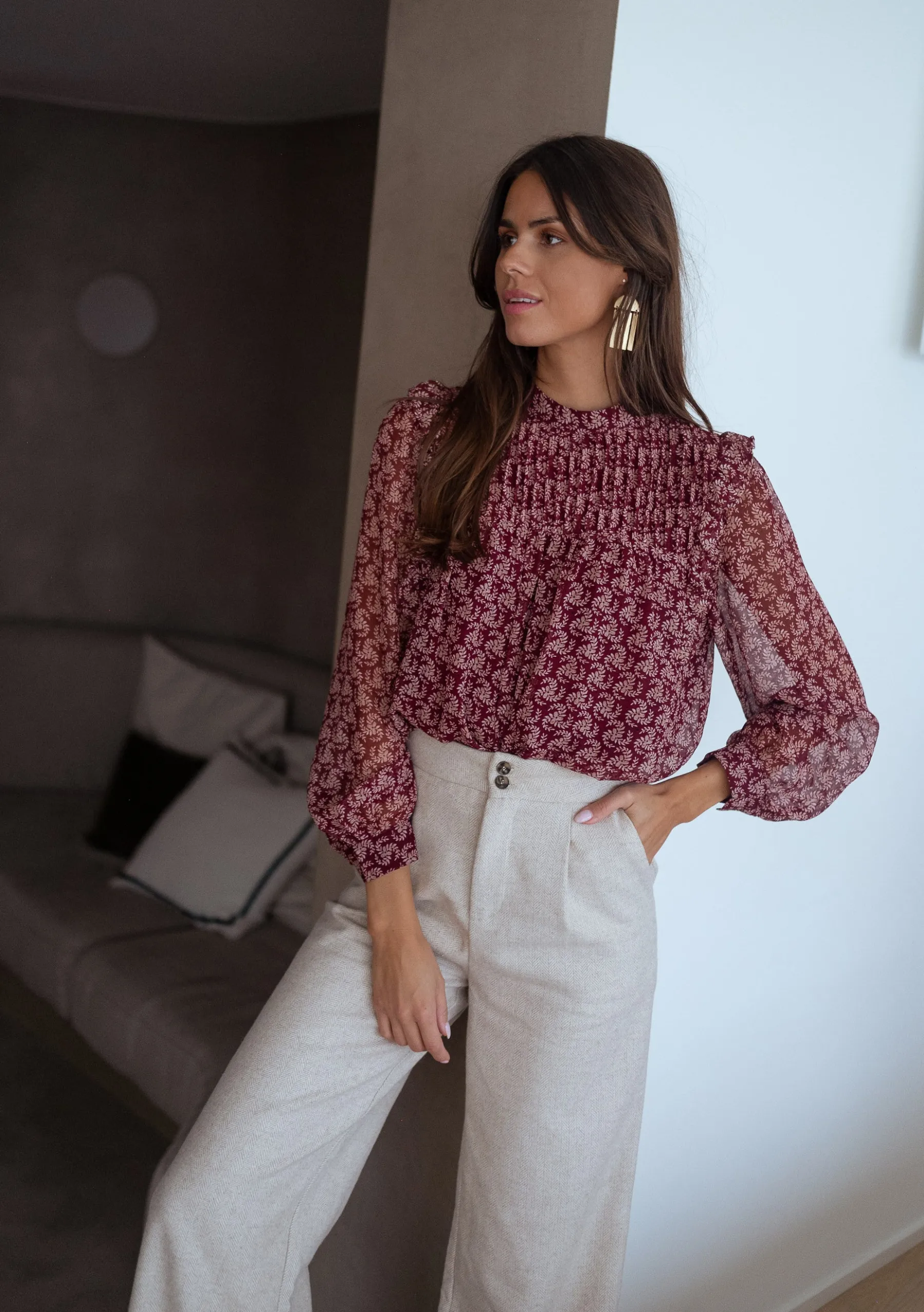 Chemisiers & Blouses-EASY-CLOTHES Blouse Danica - bordeaux à motifsEasy Clothes Bordeaux à motifs