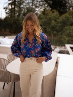 Chemisiers & Blouses-EASY-CLOTHES Blouse Divna - bleueEasy Clothes Bleue