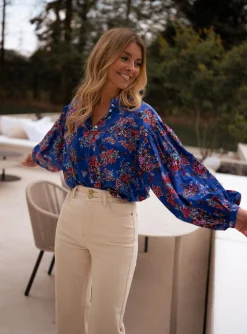 Chemisiers & Blouses-EASY-CLOTHES Blouse Divna - bleueEasy Clothes Bleue