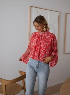 Chemisiers & Blouses-EASY-CLOTHES Blouse Doma - corail à fleursEasy Clothes Corail à fleurs       