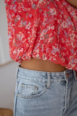 Chemisiers & Blouses-EASY-CLOTHES Blouse Doma - corail à fleursEasy Clothes Corail à fleurs       