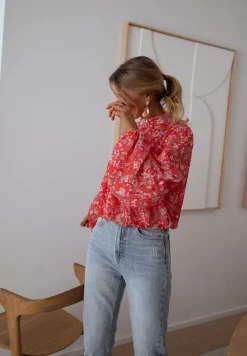 Chemisiers & Blouses-EASY-CLOTHES Blouse Doma - corail à fleursEasy Clothes Corail à fleurs       