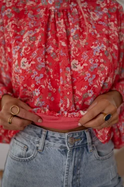 Chemisiers & Blouses-EASY-CLOTHES Blouse Doma - corail à fleursEasy Clothes Corail à fleurs       