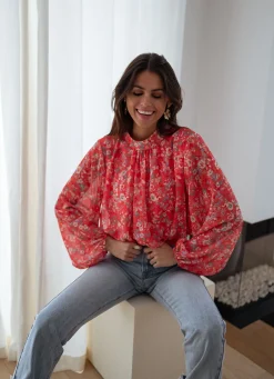 Chemisiers & Blouses-EASY-CLOTHES Blouse Doma - corail à fleursEasy Clothes Corail à fleurs       