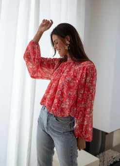 Chemisiers & Blouses-EASY-CLOTHES Blouse Doma - corail à fleursEasy Clothes Corail à fleurs       