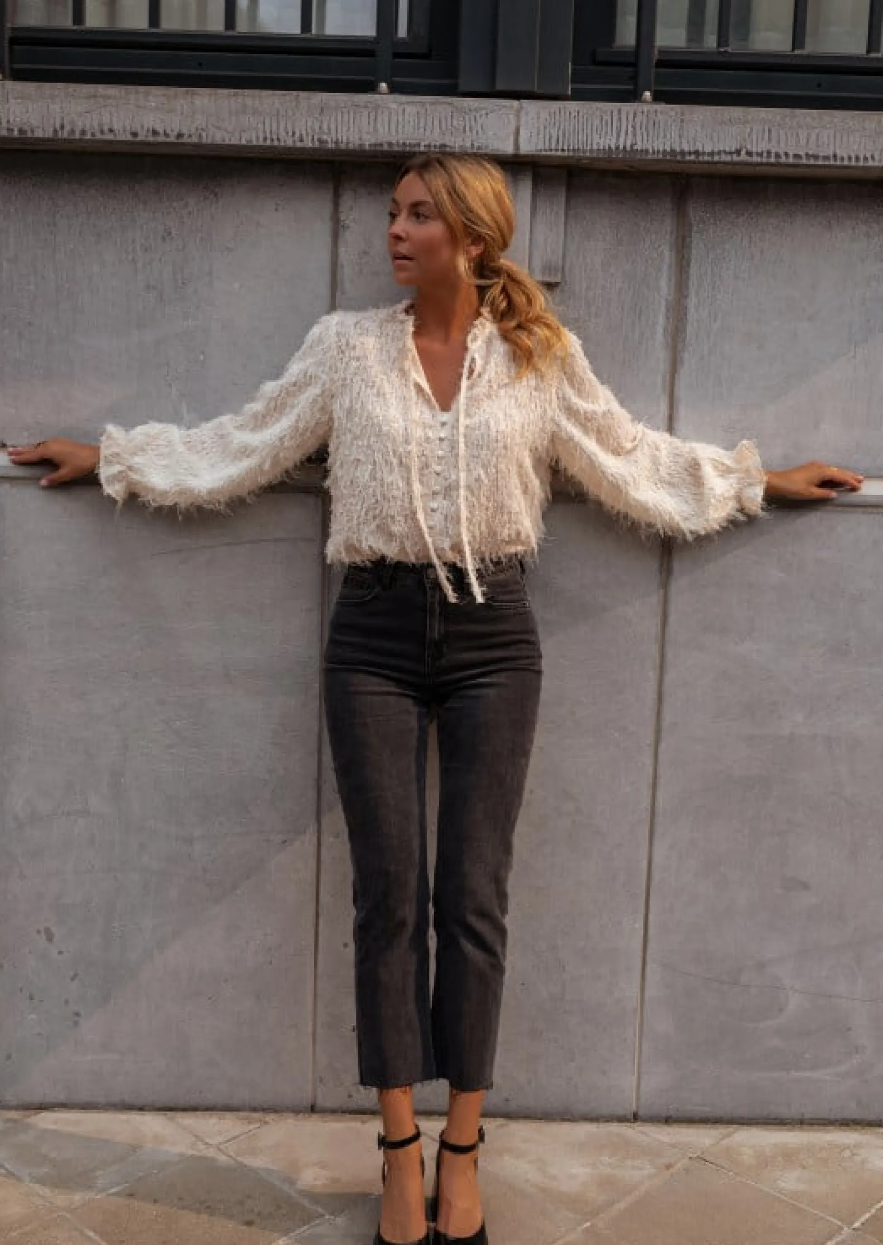 Chemisiers & Blouses-EASY-CLOTHES Blouse Gorgia Écrue - Originale - Manches Longues & LooseEasy Clothes Écrue