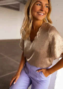 Chemisiers & Blouses-EASY-CLOTHES Blouse Hansa dorée | Blouse dorée élégante | Prêt-à-porter en ligne | Easy Clothes Dorée