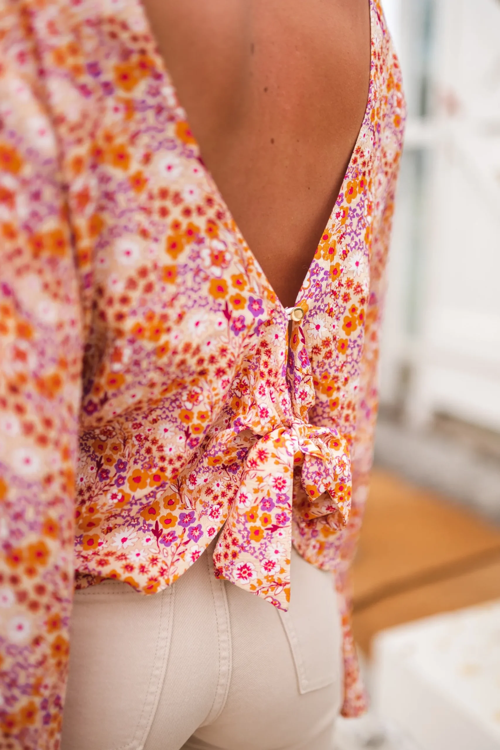 Chemisiers & Blouses-EASY-CLOTHES Blouse Hopi CREATION - orange à motifsEasy Clothes Orange à motifs