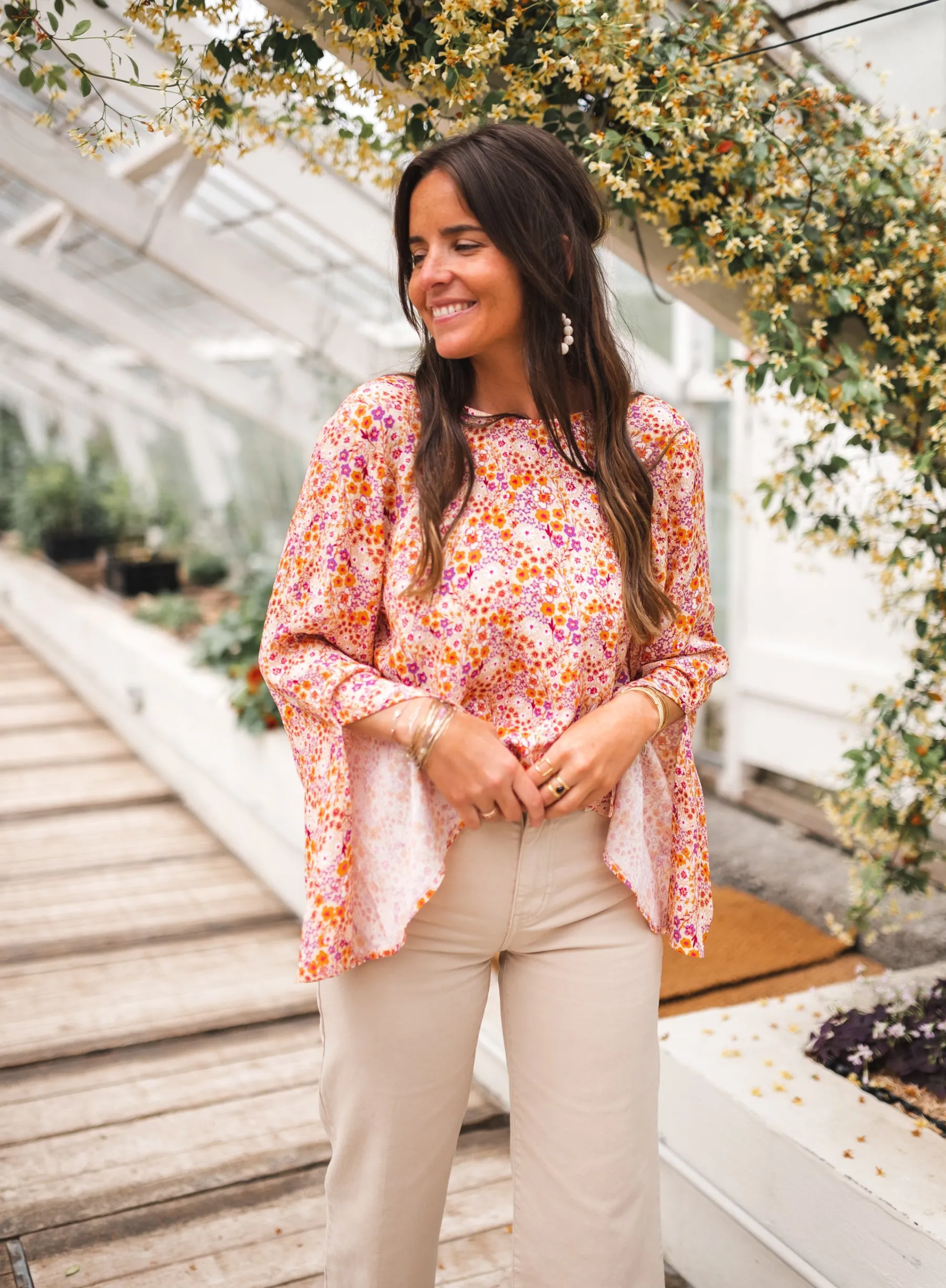 Chemisiers & Blouses-EASY-CLOTHES Blouse Hopi CREATION - orange à motifsEasy Clothes Orange à motifs