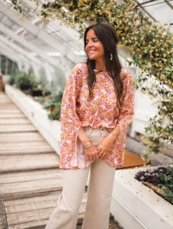 Chemisiers & Blouses-EASY-CLOTHES Blouse Hopi CREATION - orange à motifsEasy Clothes Orange à motifs