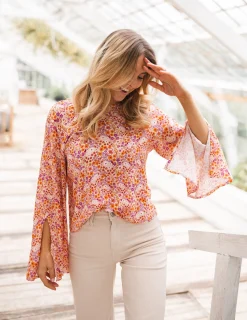 Chemisiers & Blouses-EASY-CLOTHES Blouse Hopi CREATION - orange à motifsEasy Clothes Orange à motifs