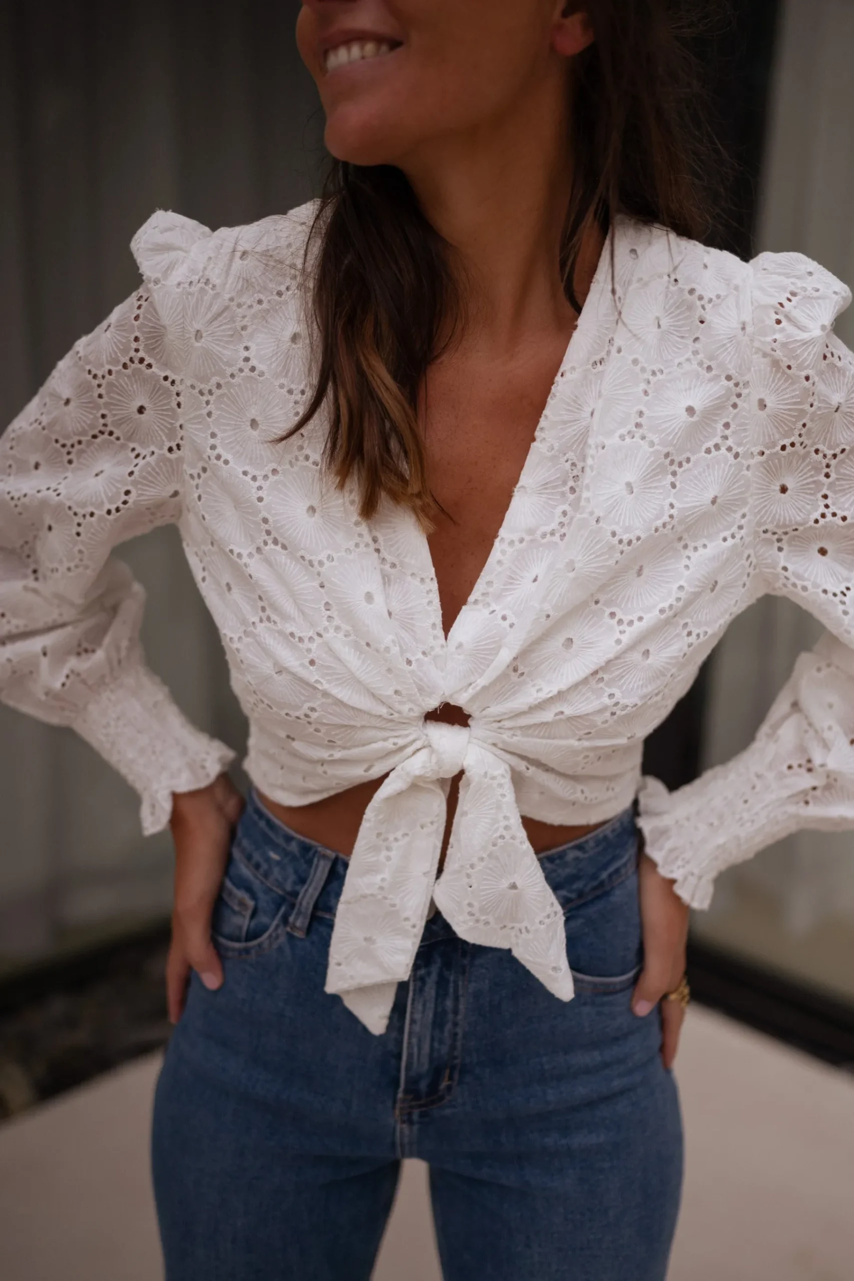Chemisiers & Blouses-EASY-CLOTHES Blouse Jana - blanche à broderieEasy Clothes Blanche à broderie