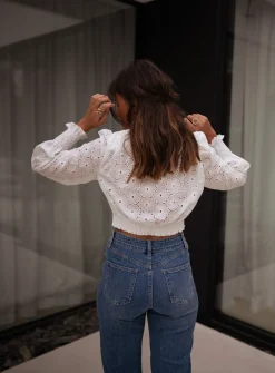 Chemisiers & Blouses-EASY-CLOTHES Blouse Jana - blanche à broderieEasy Clothes Blanche à broderie