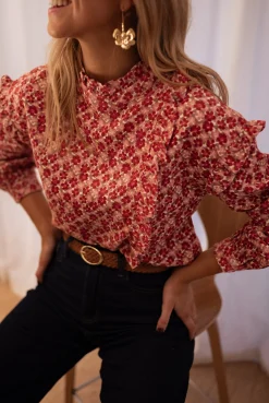 Chemisiers & Blouses-EASY-CLOTHES Blouse Joyca - rose à fleursEasy Clothes Rose à fleurs       