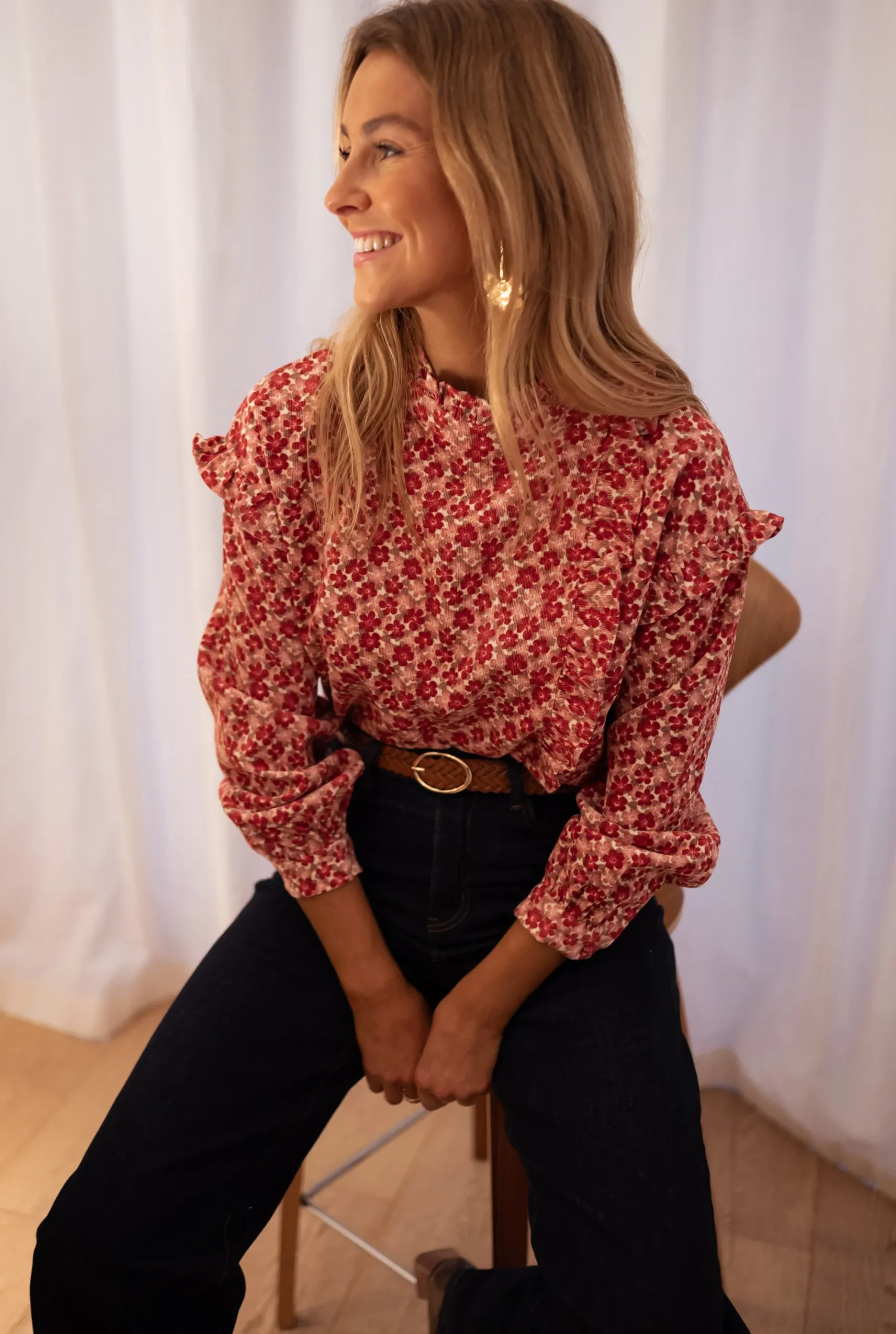 Chemisiers & Blouses-EASY-CLOTHES Blouse Joyca - rose à fleursEasy Clothes Rose à fleurs