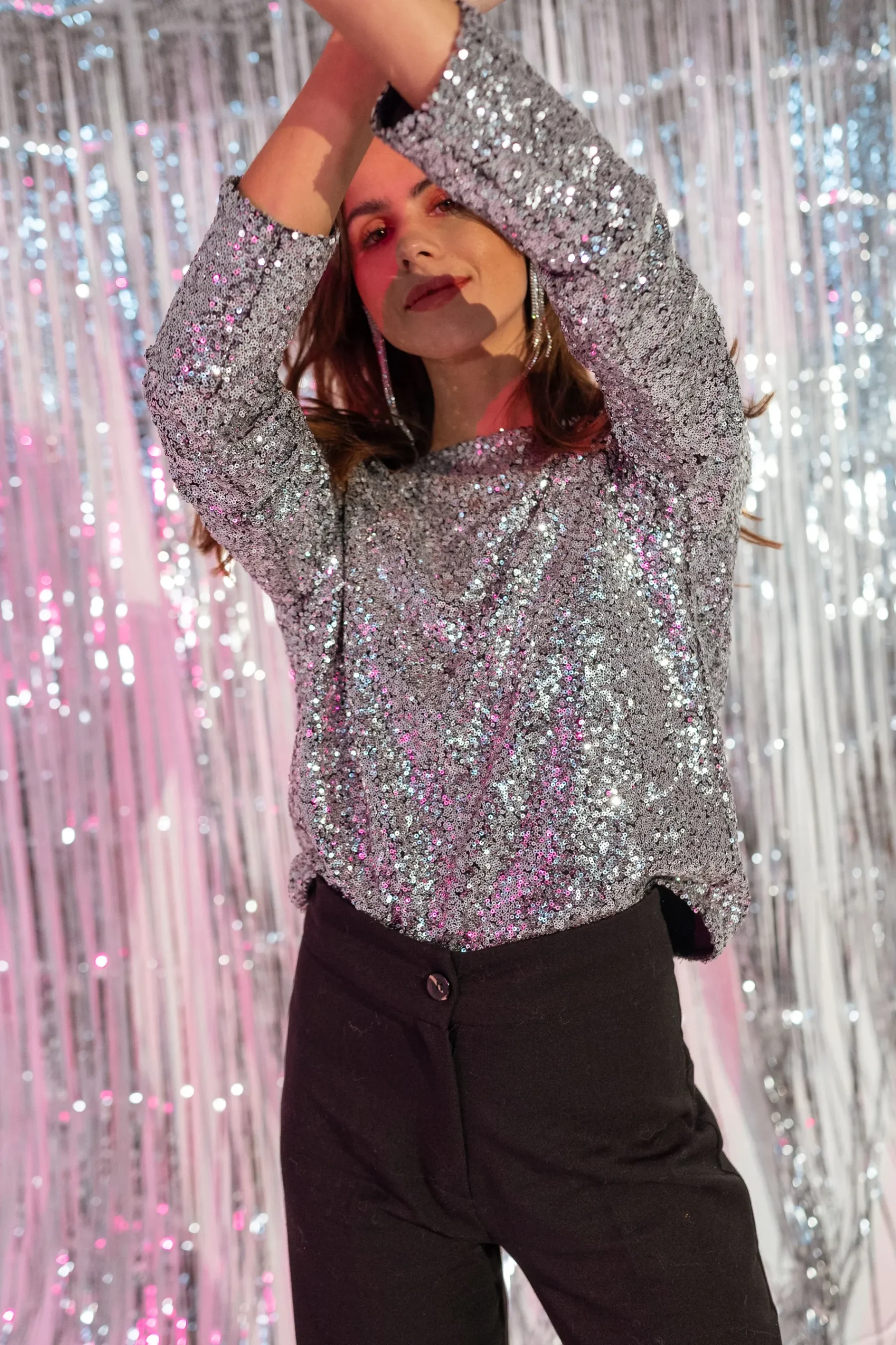 Chemisiers & Blouses-EASY-CLOTHES Blouse Louma CREATION - argentée à paillettesEasy Clothes Argentée à paillettes