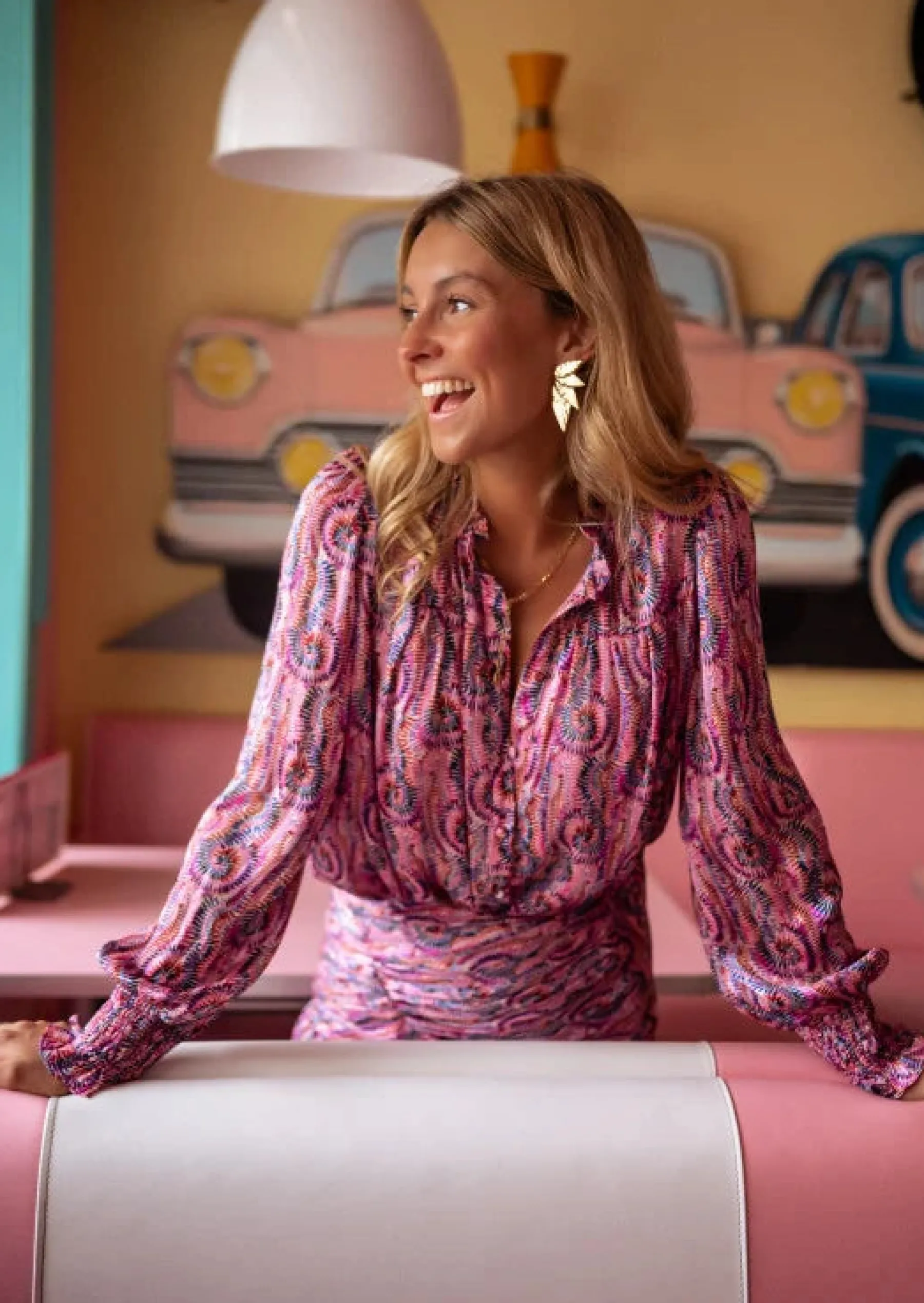 Chemisiers & Blouses-EASY-CLOTHES Blouse Mady Mauve - À Motifs - Manches LonguesEasy Clothes Mauve