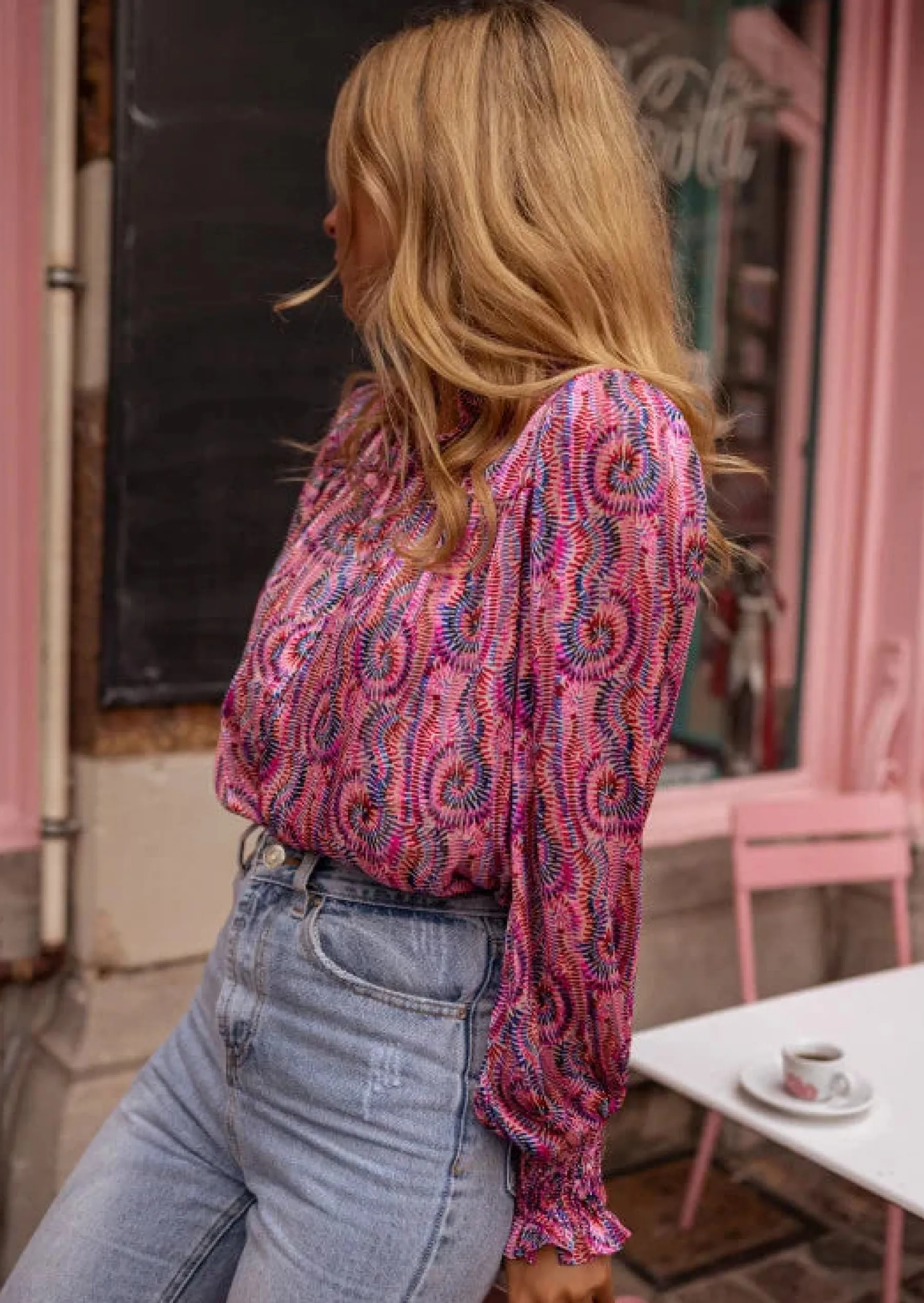 Chemisiers & Blouses-EASY-CLOTHES Blouse Mady Mauve - À Motifs - Manches LonguesEasy Clothes Mauve