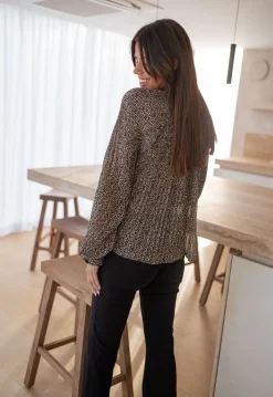 Chemisiers & Blouses-EASY-CLOTHES Blouse Malorie taupe à pois| Blouse féminine | Prêt-à-porter en ligne | Easy Clothes Taupe à pois