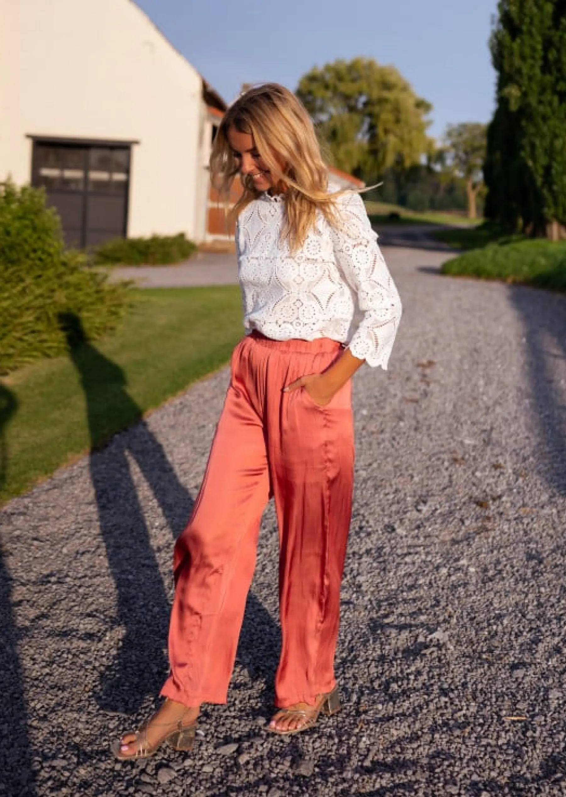 Chemisiers & Blouses-EASY-CLOTHES Blouse Marissa - Broderie - Manches 3/4 - Col MontantEasy Clothes