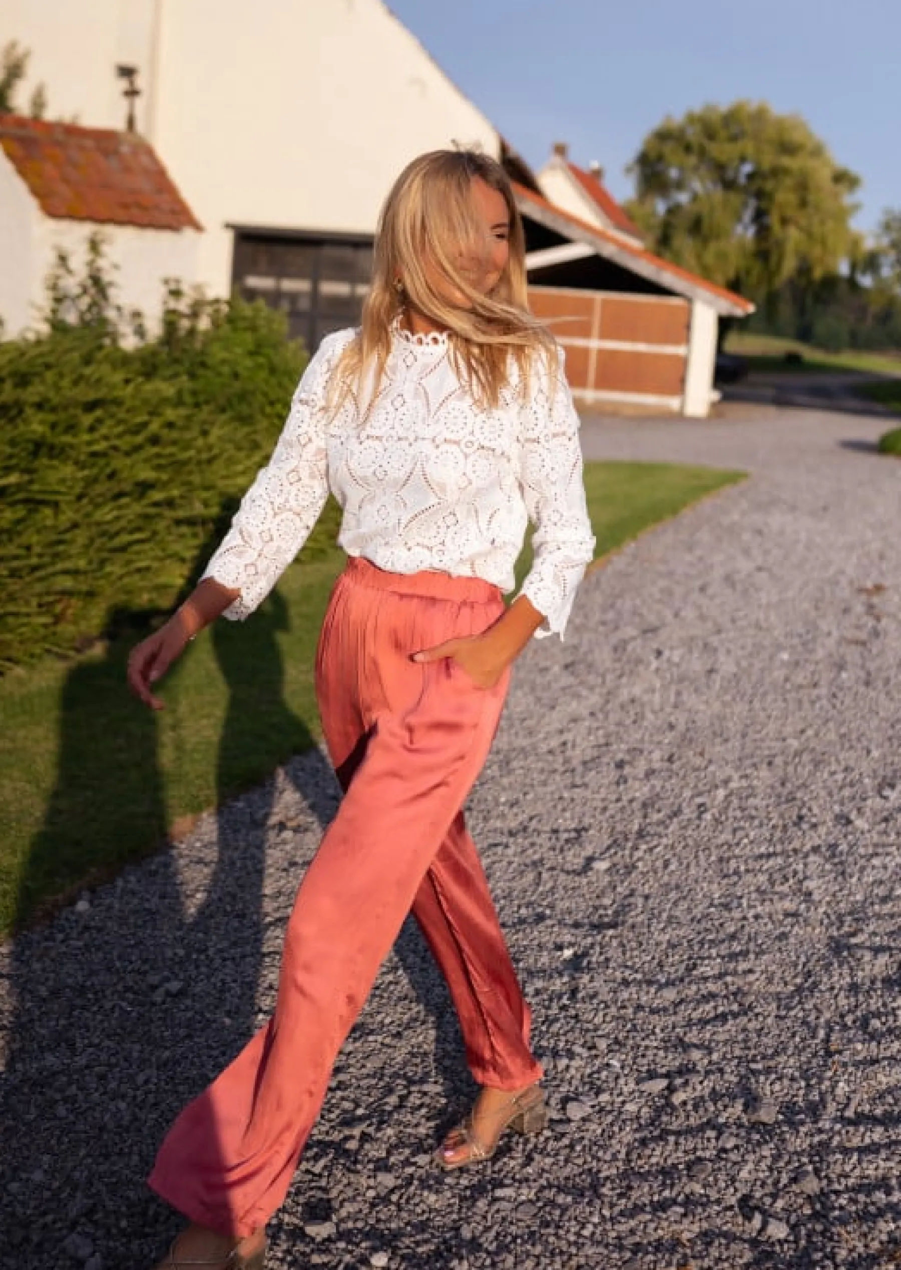 Chemisiers & Blouses-EASY-CLOTHES Blouse Marissa - Broderie - Manches 3/4 - Col MontantEasy Clothes