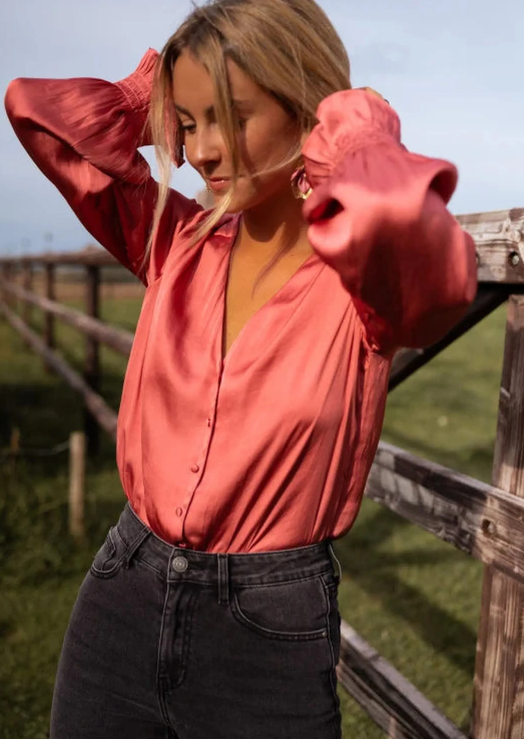 Chemisiers & Blouses-EASY-CLOTHES Blouse Nadège - Vieux Rose - Effet Soie - Légère & FluideEasy Clothes Vieux rose