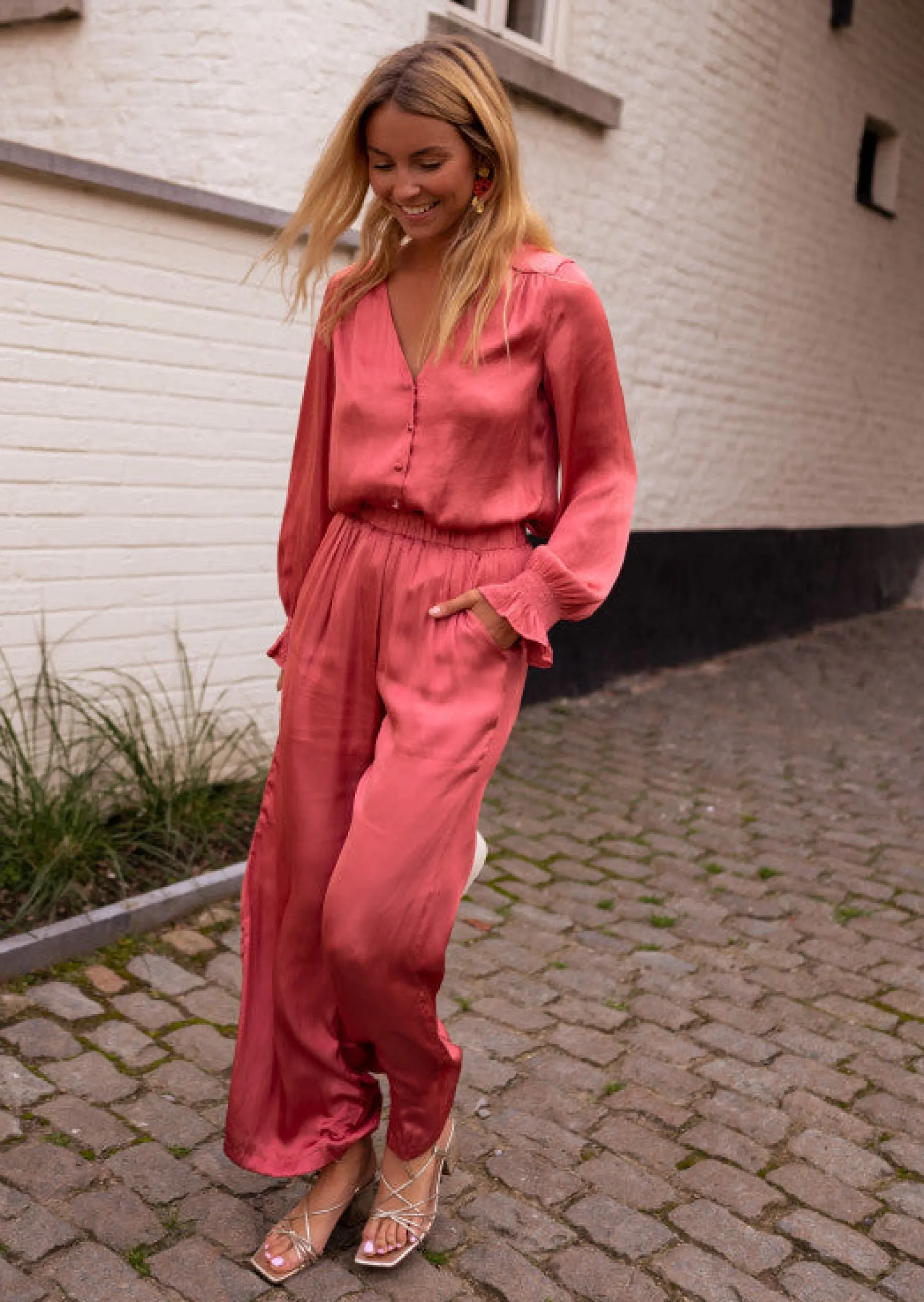 Chemisiers & Blouses-EASY-CLOTHES Blouse Nadège - Vieux Rose - Effet Soie - Légère & FluideEasy Clothes Vieux rose