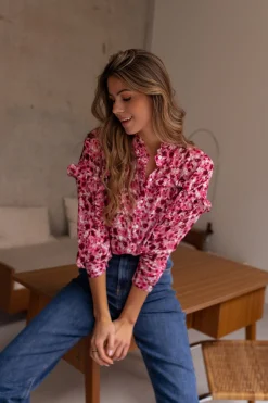 Chemisiers & Blouses-EASY-CLOTHES Blouse Ogda - rose à fleursEasy Clothes Rose à fleurs       